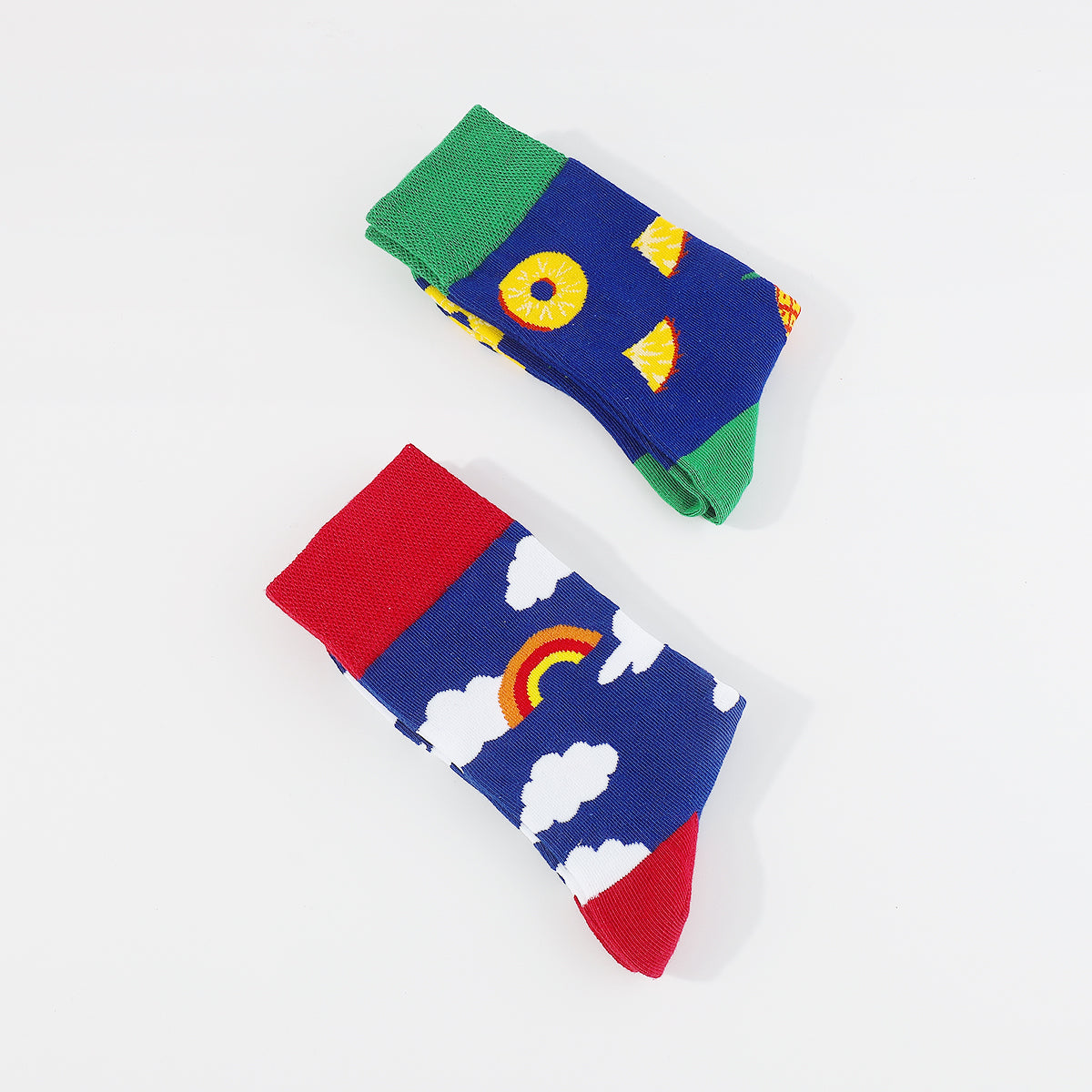 G0124 Rainbow Cloud Pineapples Shaped Crew Socks