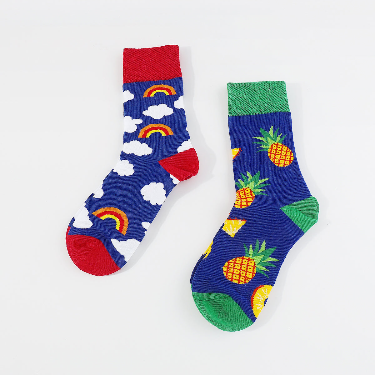 G0124 Rainbow Cloud Pineapples Shaped Crew Socks