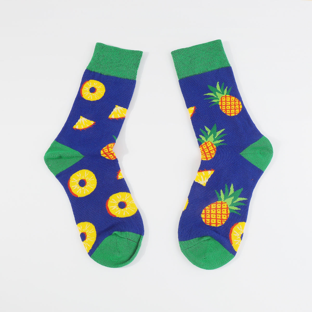 G0124 Rainbow Cloud Pineapples Shaped Crew Socks