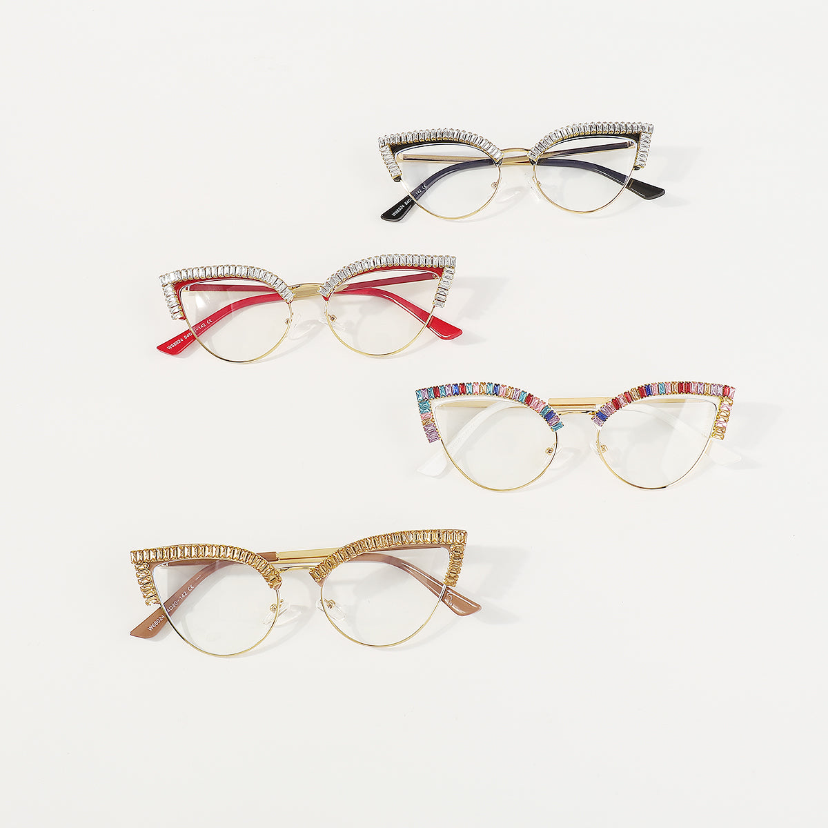 GL075 Rainbow Rhinestone Anti Blue Light Cat Eye Glasses