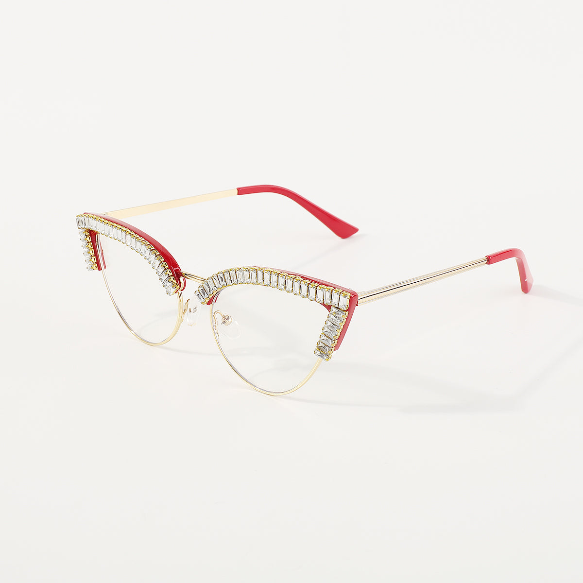 GL075 Rainbow Rhinestone Anti Blue Light Cat Eye Glasses
