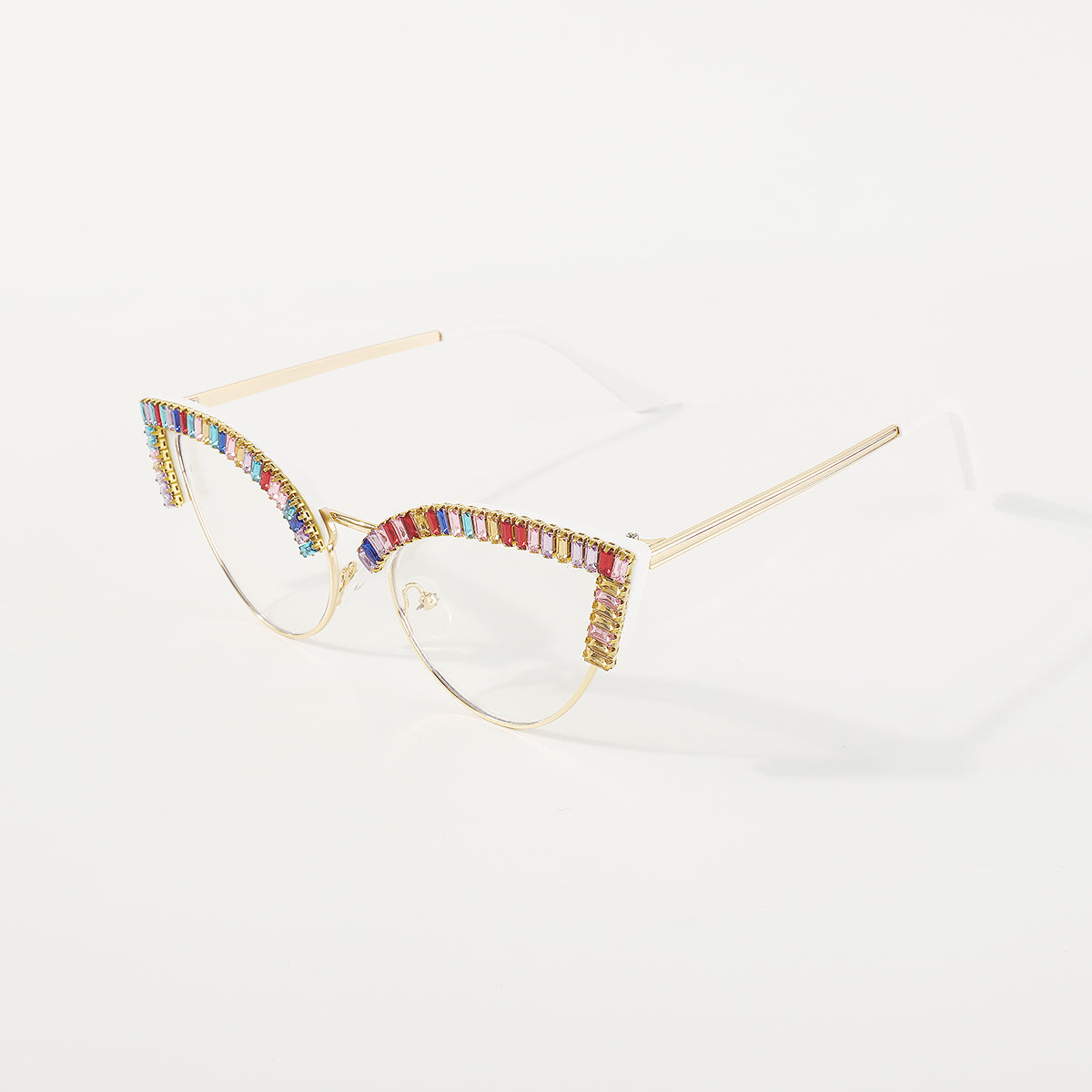 GL075 Rainbow Rhinestone Anti Blue Light Cat Eye Glasses