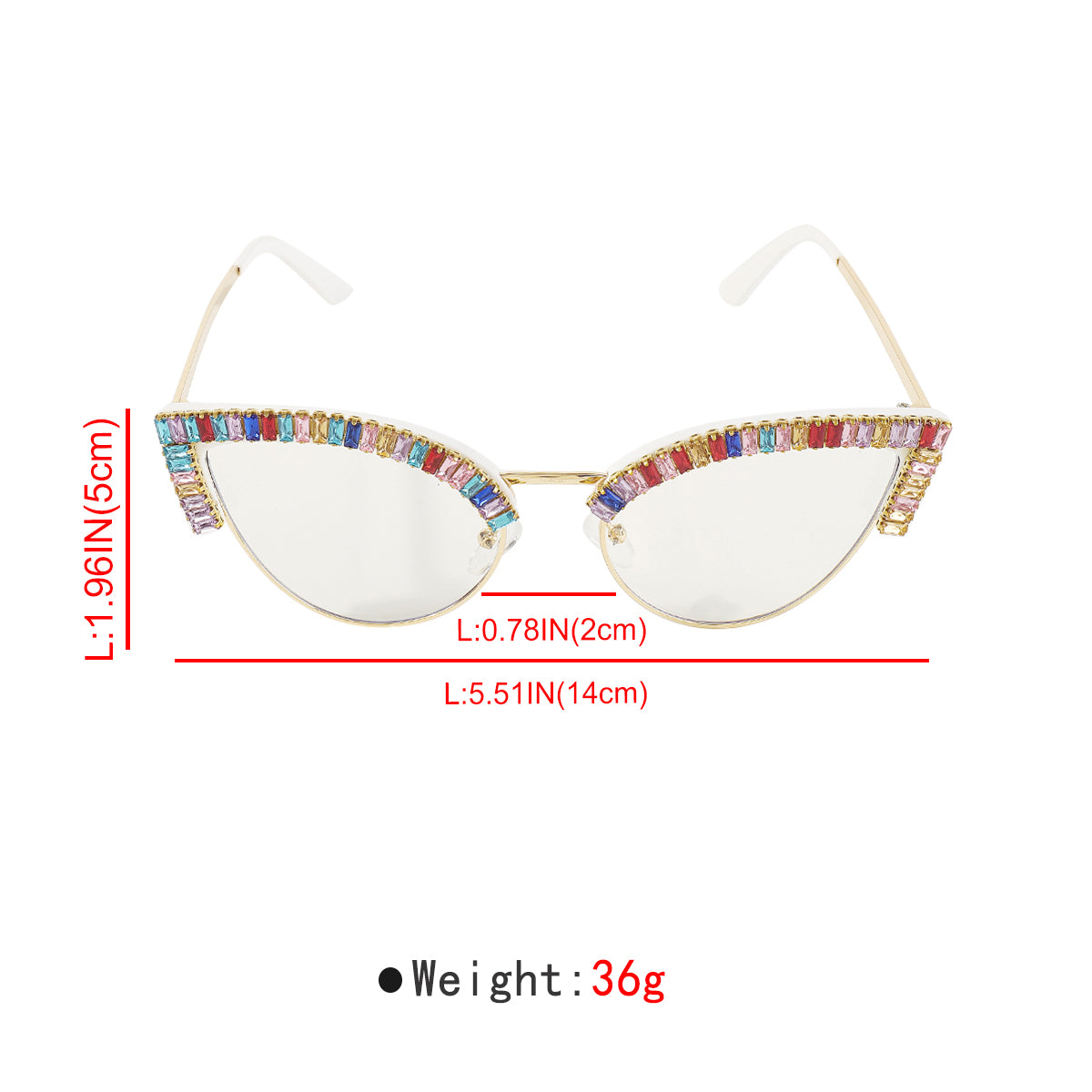 GL075 Rainbow Rhinestone Anti Blue Light Cat Eye Glasses