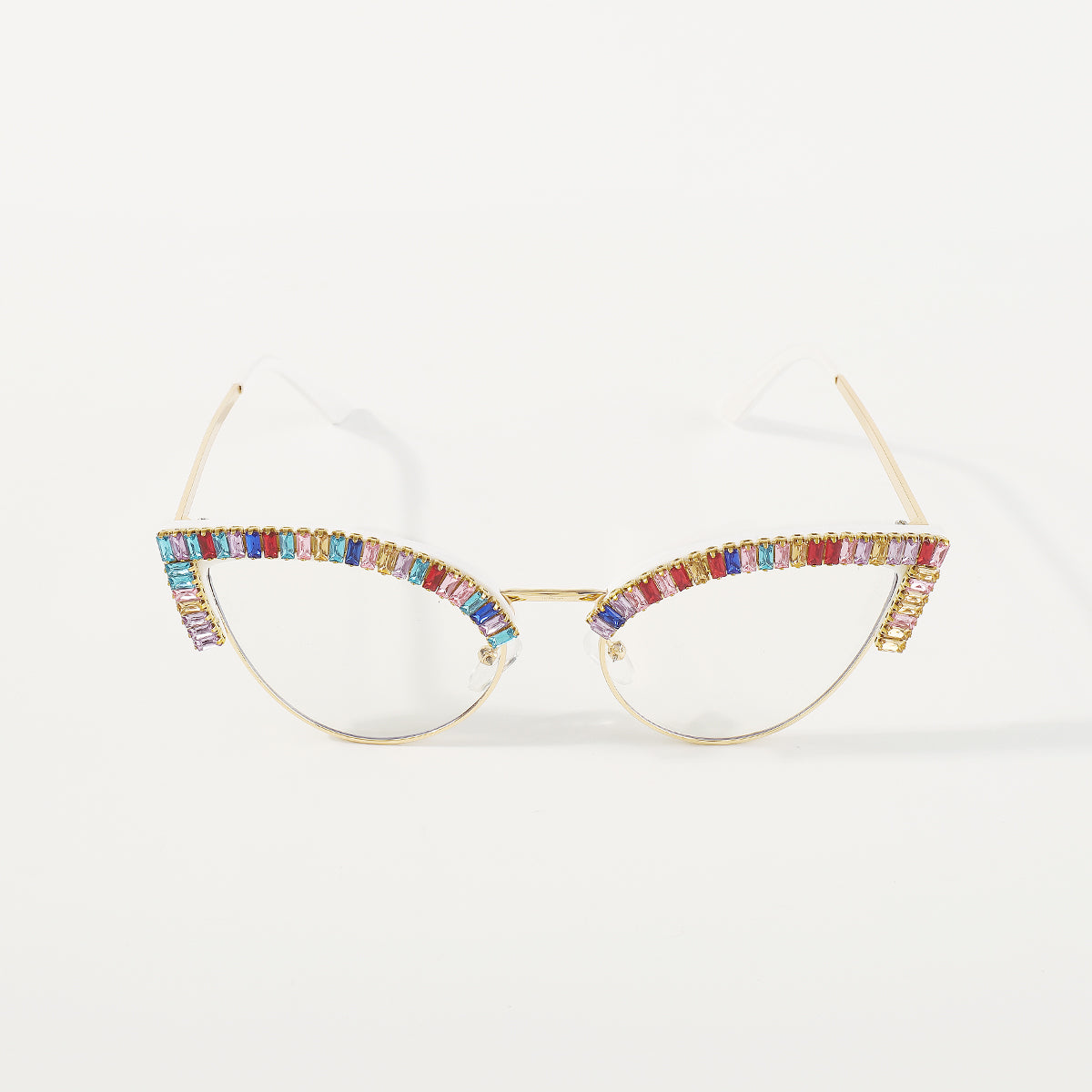 GL075 Rainbow Rhinestone Anti Blue Light Cat Eye Glasses