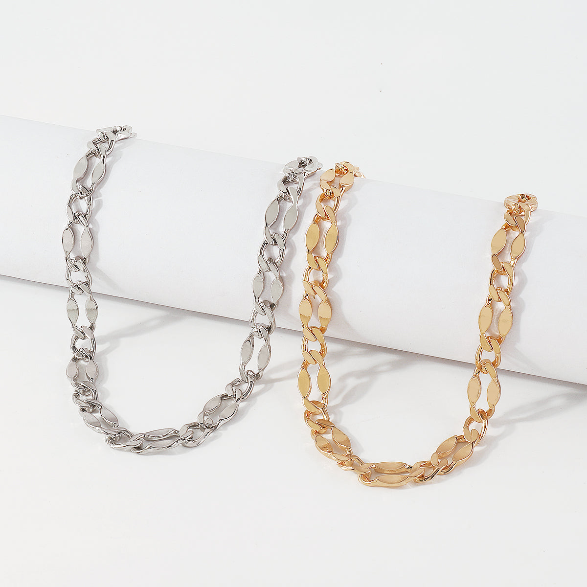 N10402 Gold Silver Oval Chain Necklace