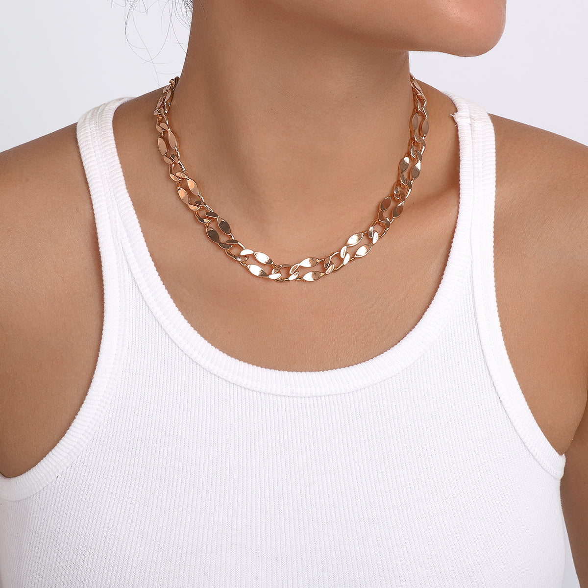 N10402 Gold Silver Oval Chain Necklace