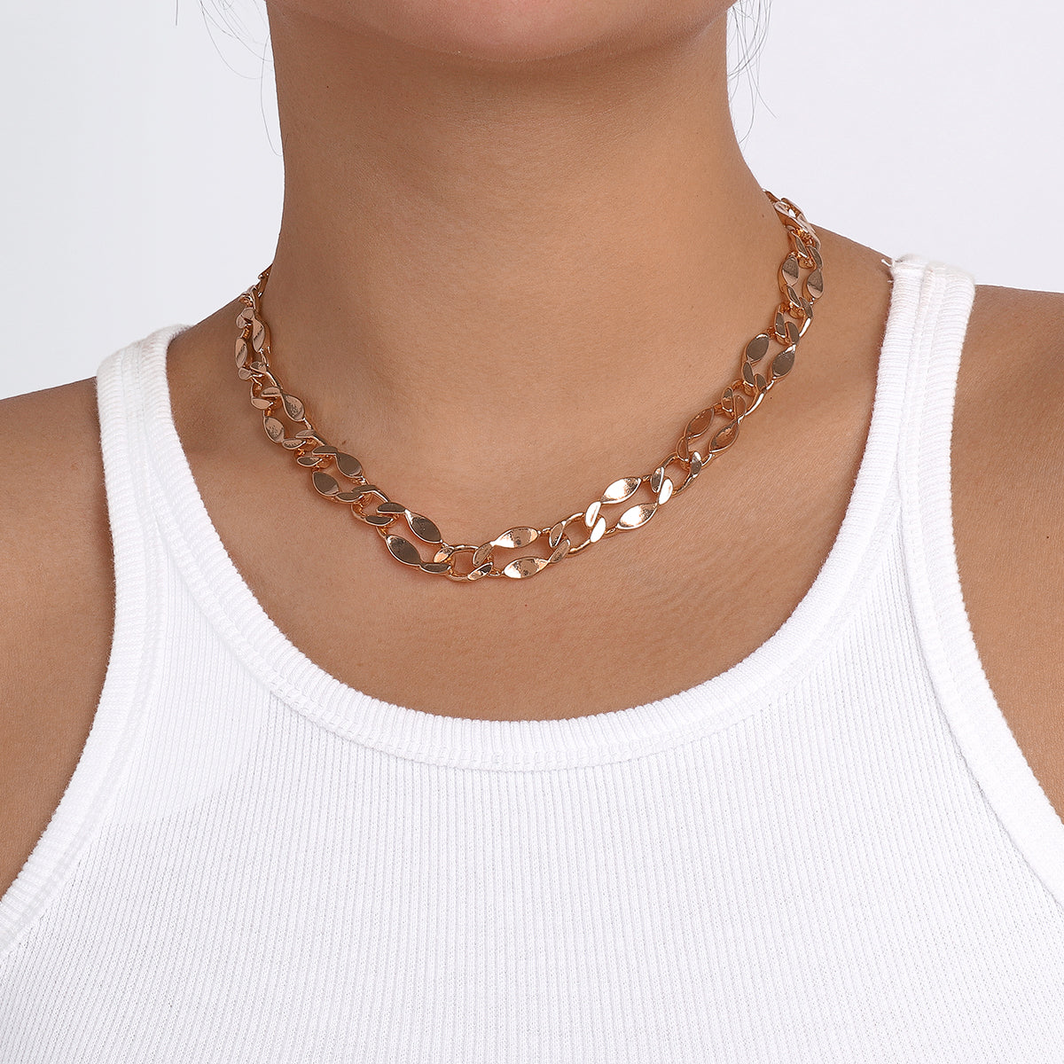 N10402 Gold Silver Oval Chain Necklace