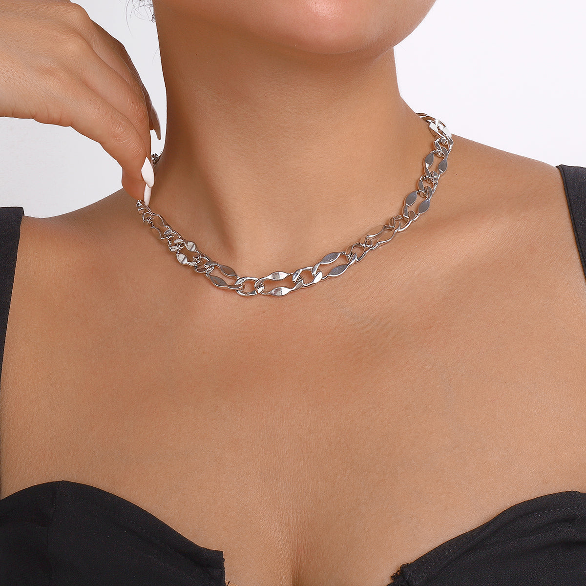 N10402 Gold Silver Oval Chain Necklace
