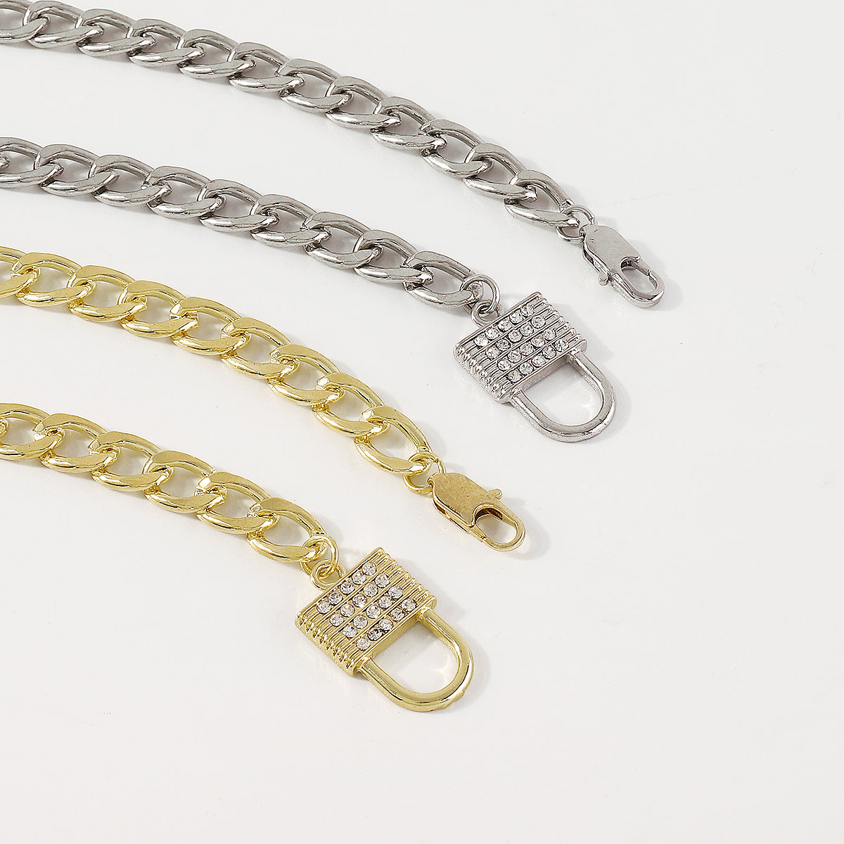 N10495 Rhinestone Padlock Choker Chain Necklace