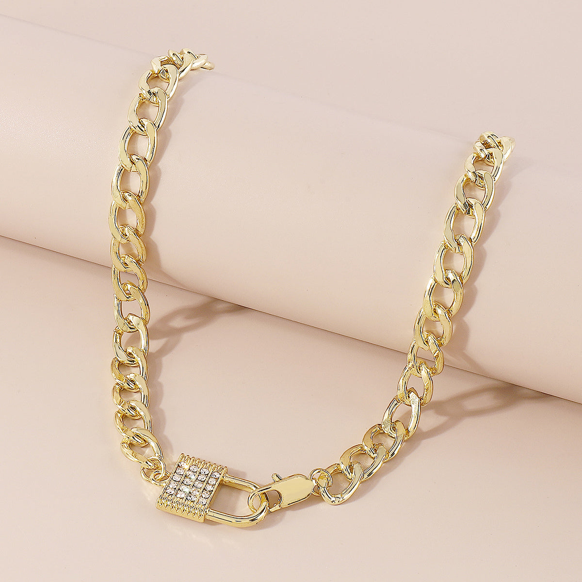 N10495 Rhinestone Padlock Choker Chain Necklace