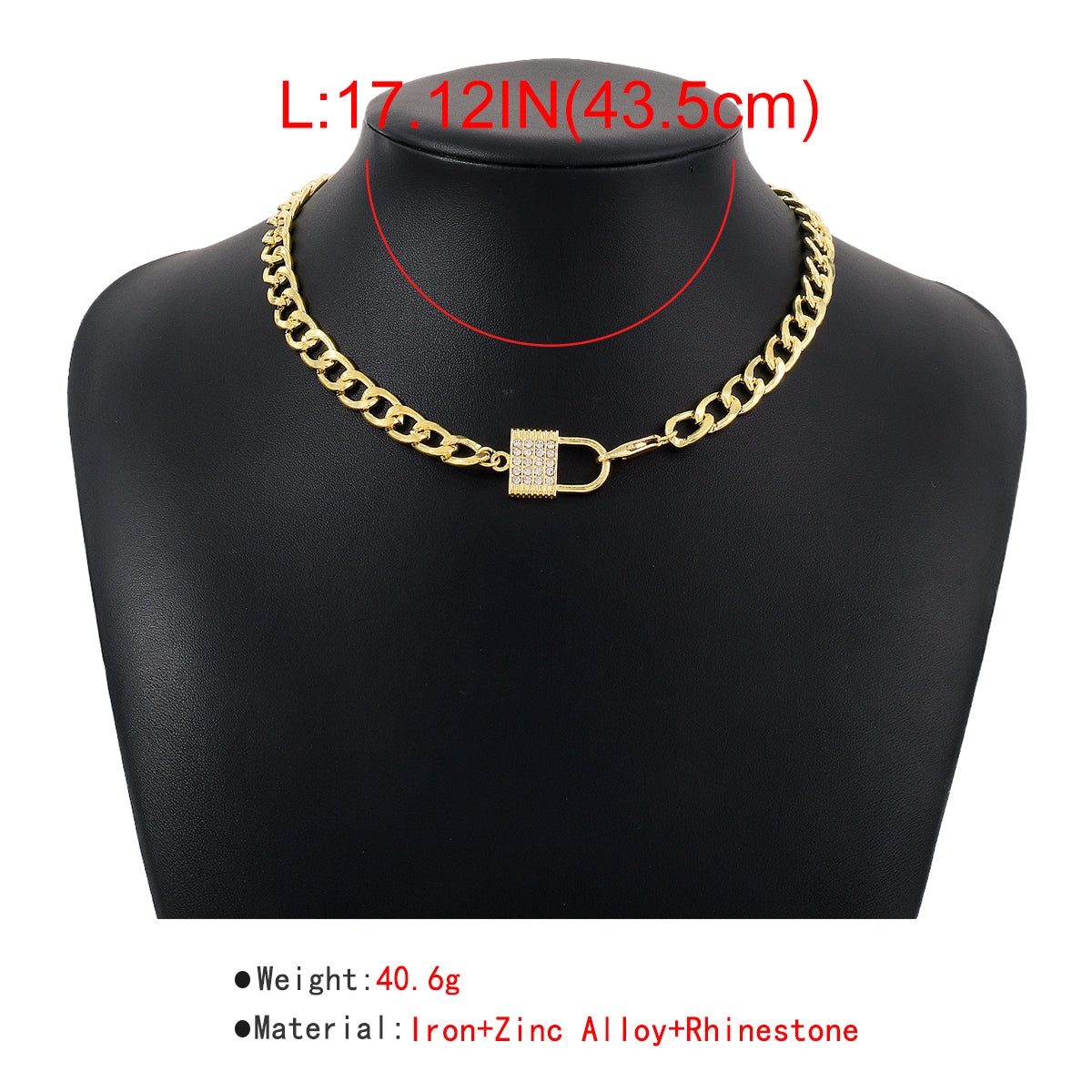 N10495 Rhinestone Padlock Choker Chain Necklace