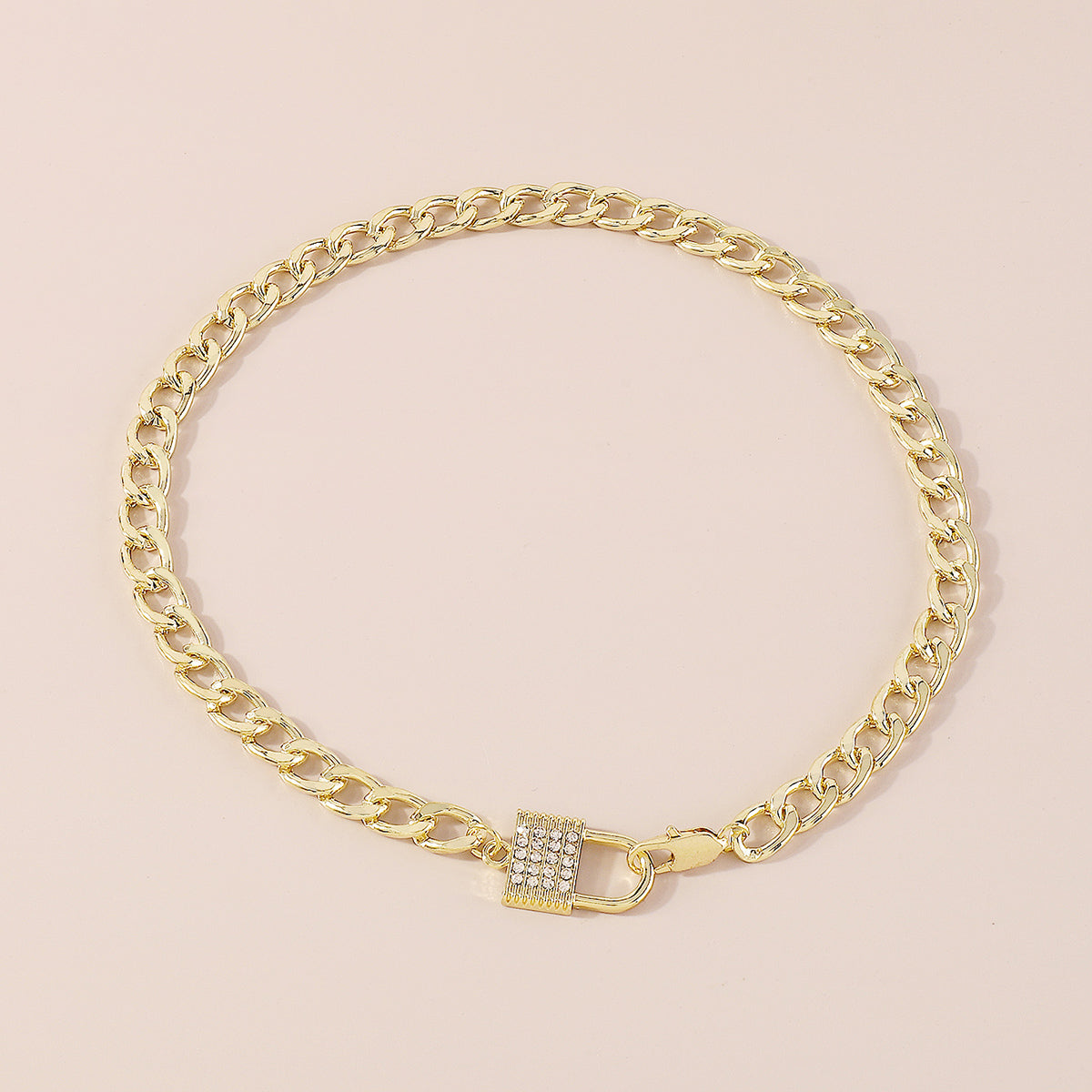 N10495 Rhinestone Padlock Choker Chain Necklace