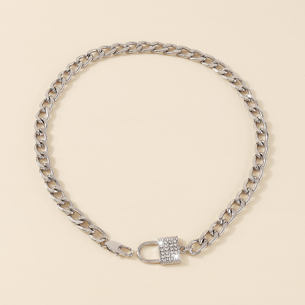 N10495 Rhinestone Padlock Choker Chain Necklace