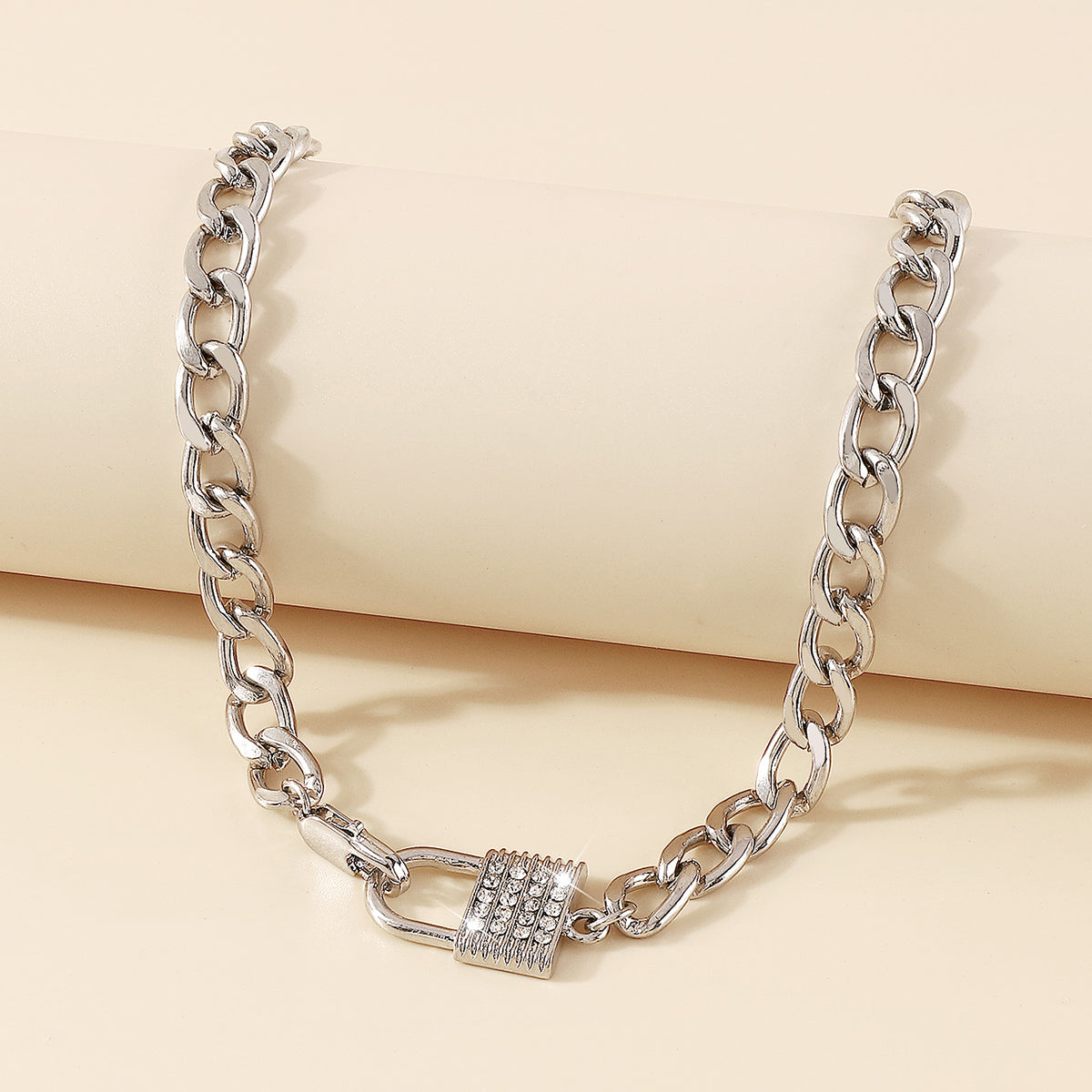 N10495 Rhinestone Padlock Choker Chain Necklace