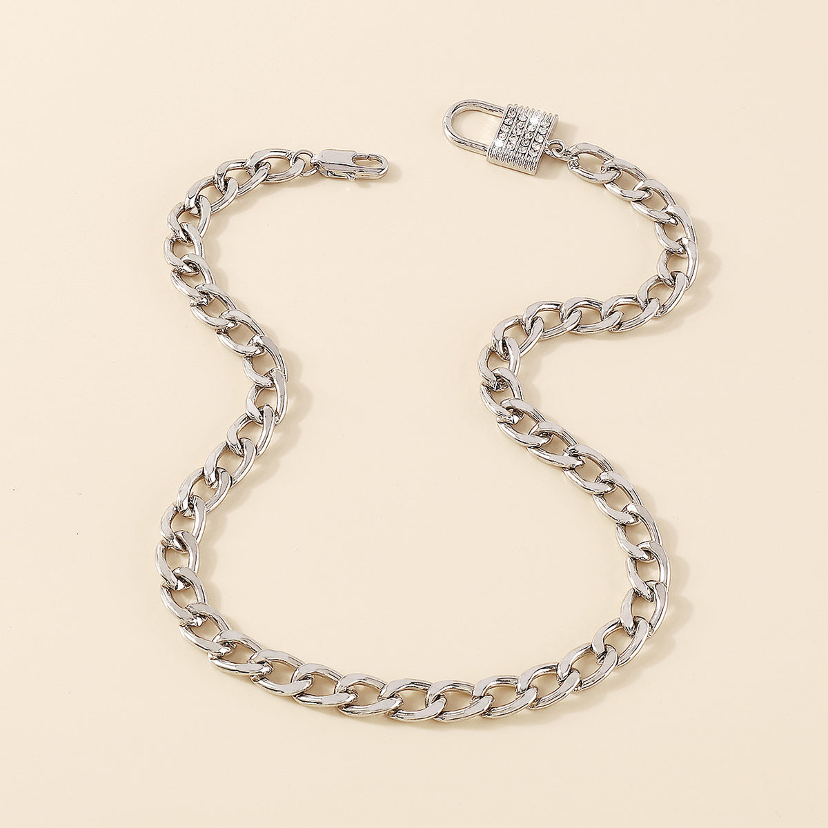 N10495 Rhinestone Padlock Choker Chain Necklace