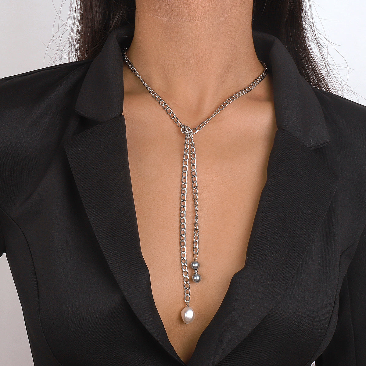 N10571 Long Tassel Chain Pearl Pendant Neclace