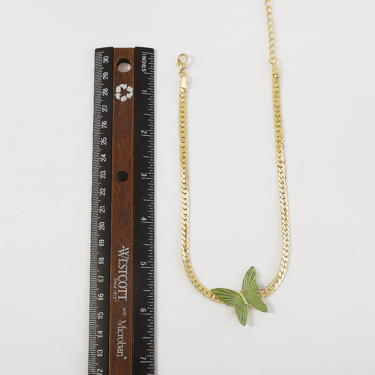 N10724 Cuban Link Chain Green Butterfly Choker Necklace