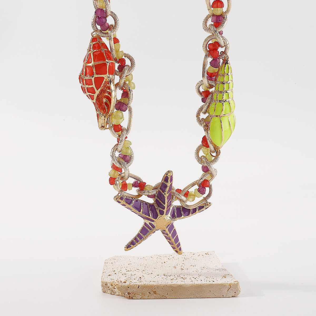 N10774 Large Enamel Starfish Conch Choker Necklace
