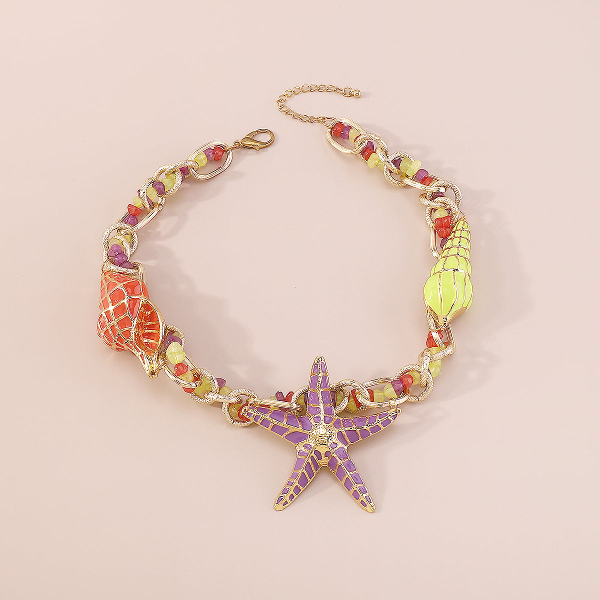 N10774 Large Enamel Starfish Conch Choker Necklace
