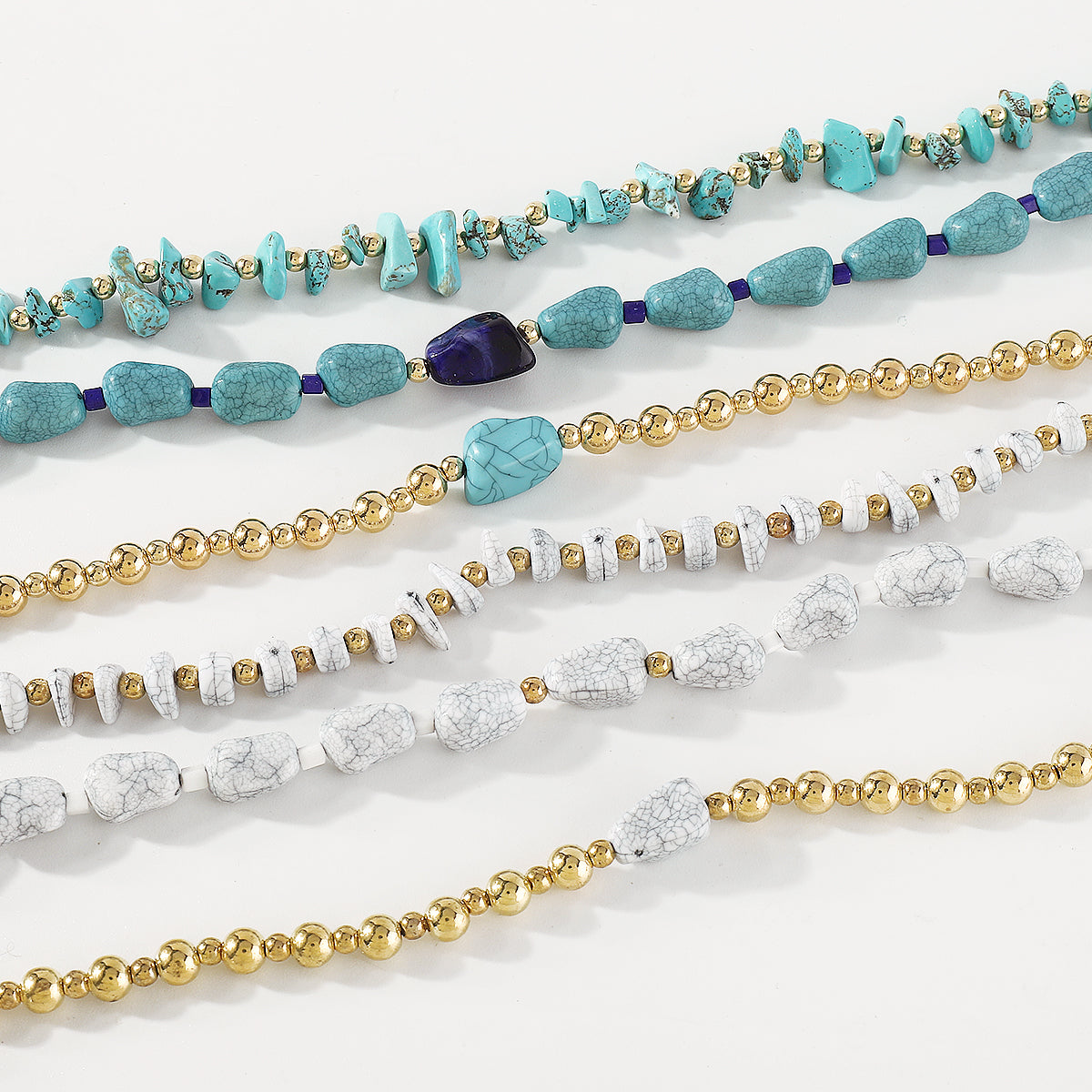 N10790H Layered Turquoise Beads Necklace Set