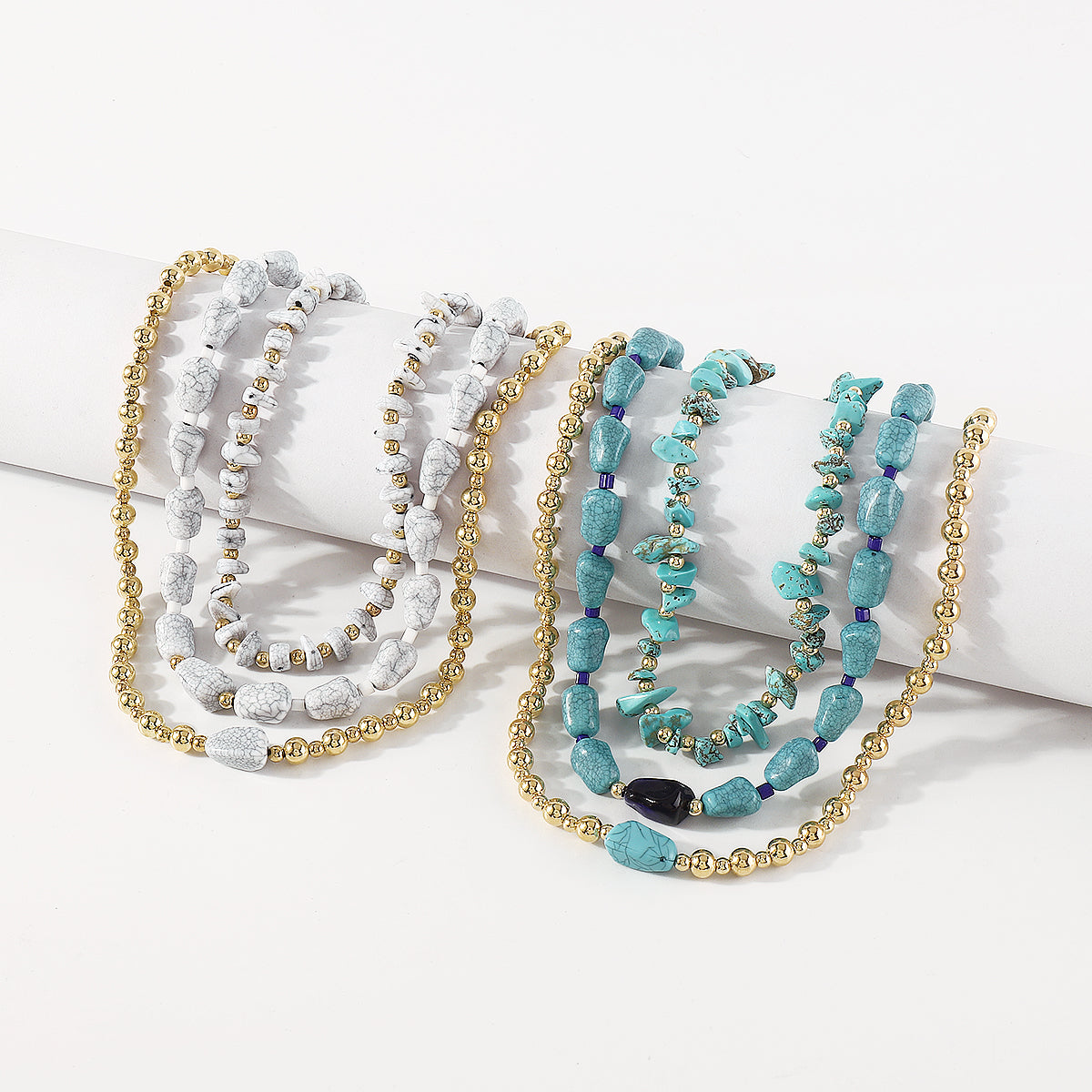 N10790H Layered Turquoise Beads Necklace Set