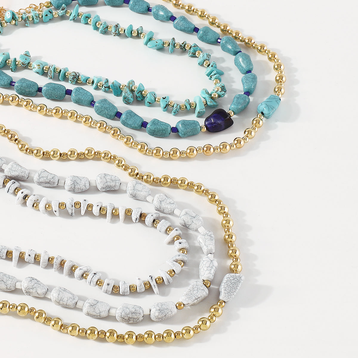 N10790H Layered Turquoise Beads Necklace Set