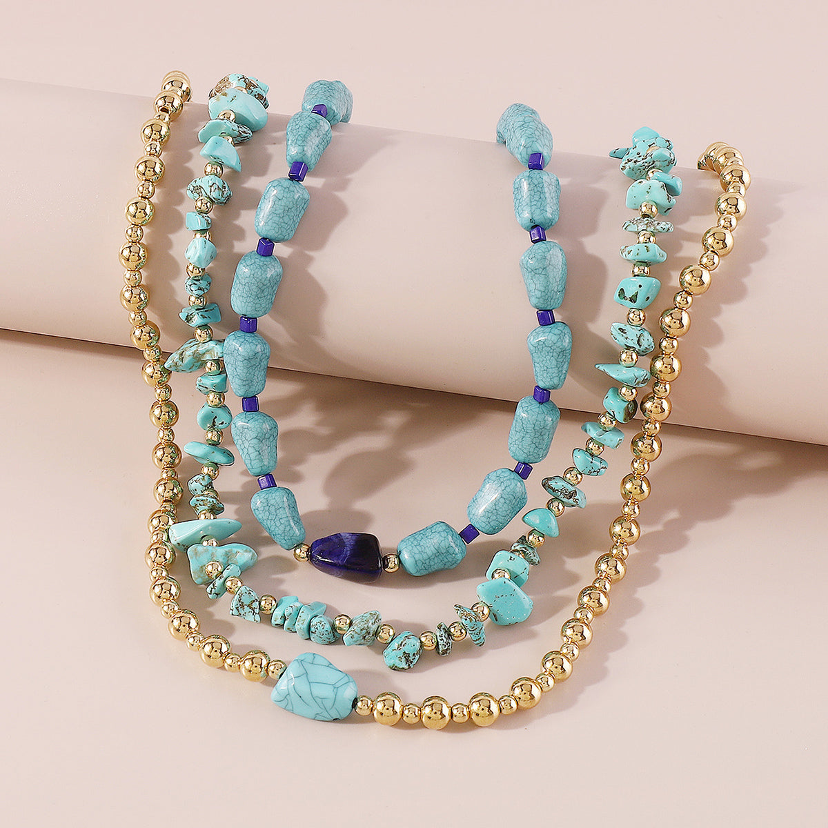 N10790H Layered Turquoise Beads Necklace Set