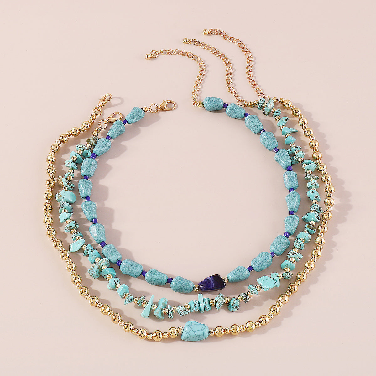 N10790H Layered Turquoise Beads Necklace Set