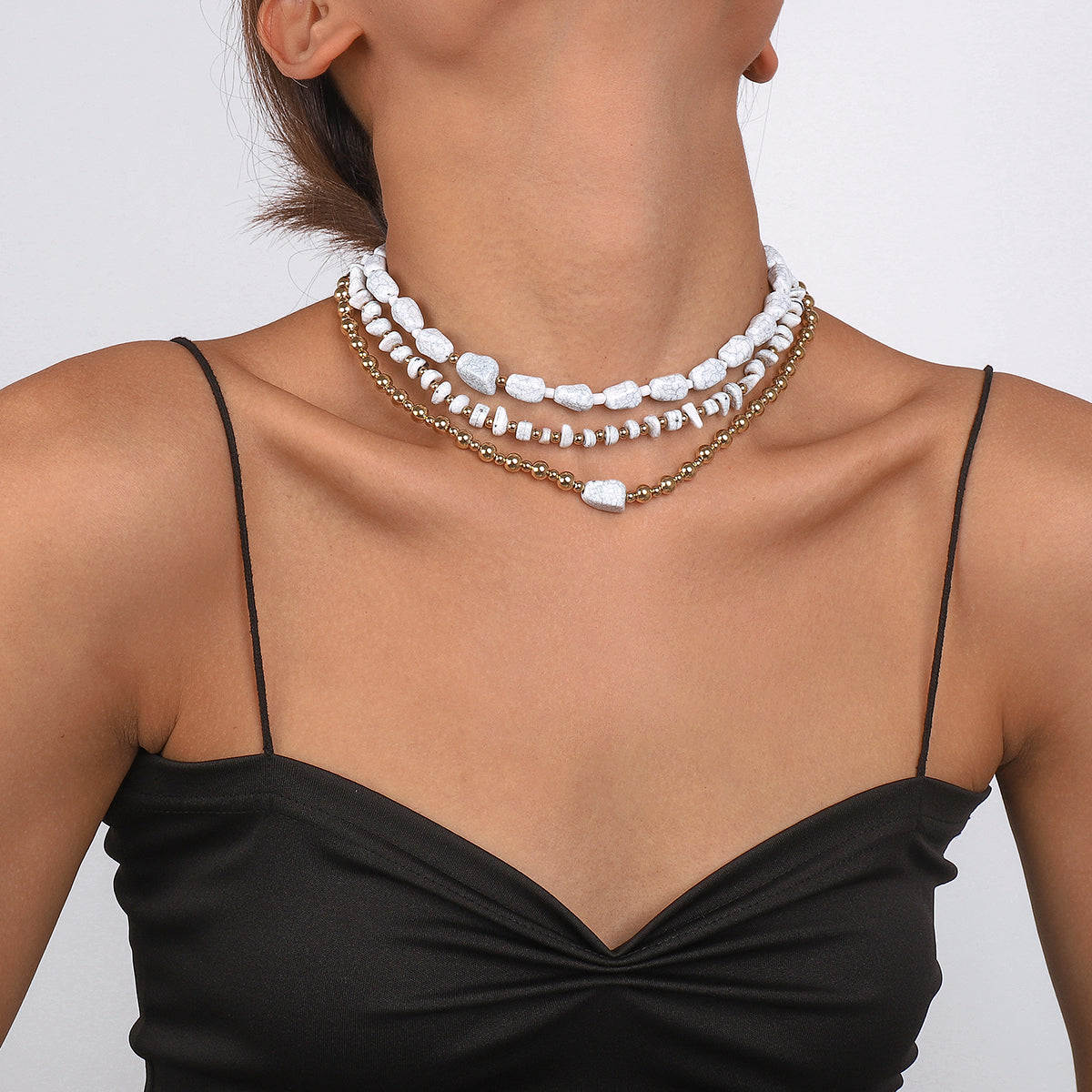 N10790H Layered Turquoise Beads Necklace Set