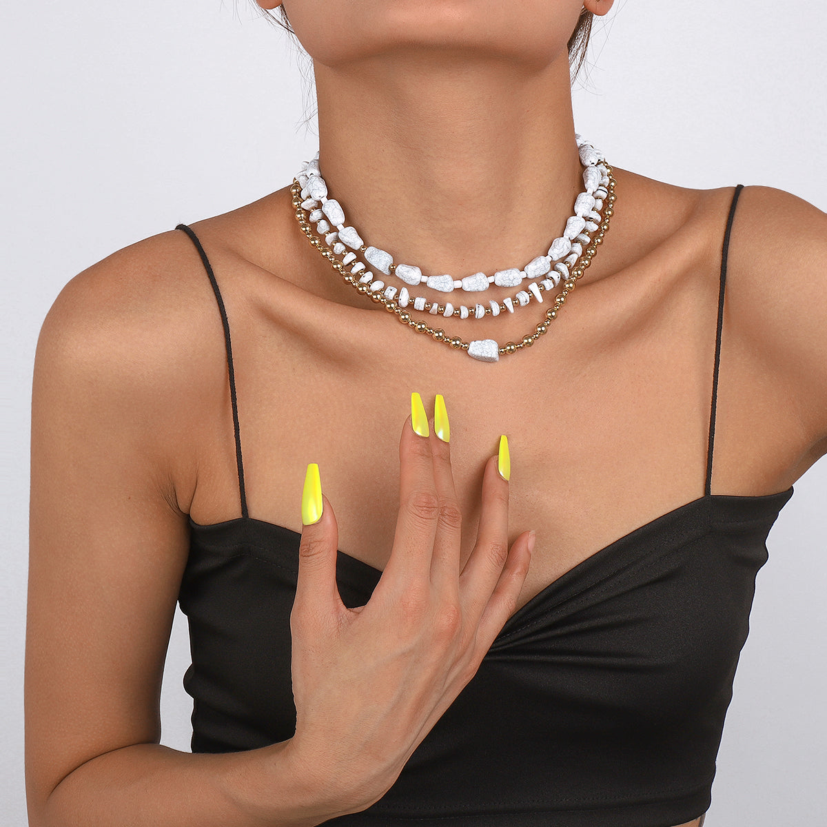 N10790H Layered Turquoise Beads Necklace Set