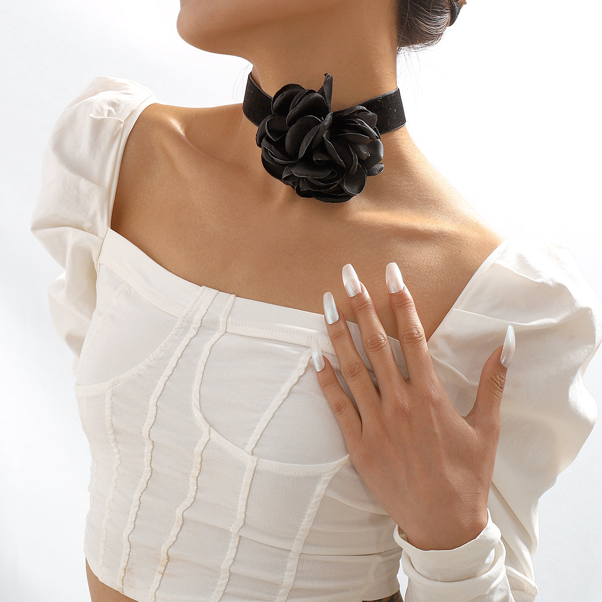N10282 Retro Romantic Fabric Rose Flower Choker Necklace