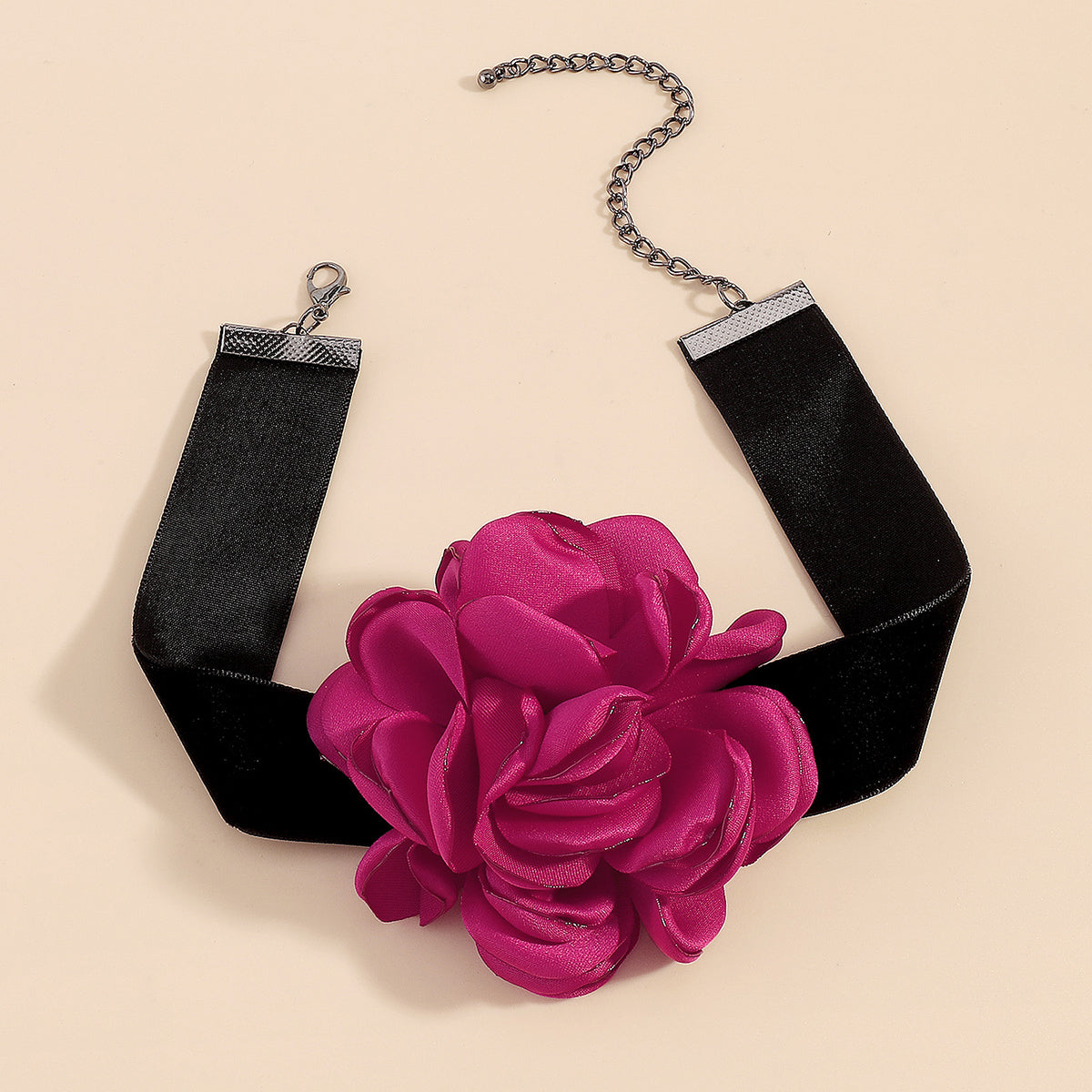 N10282 Retro Romantic Fabric Rose Flower Choker Necklace