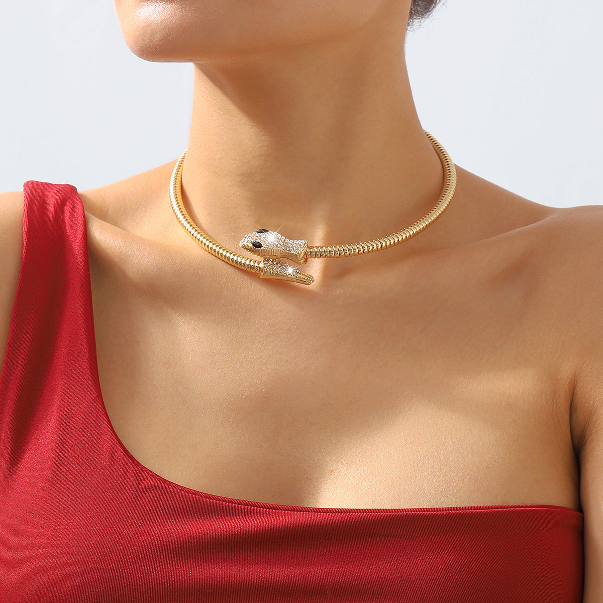 N11128 Simple Rhinestone Snake Choker Necklace