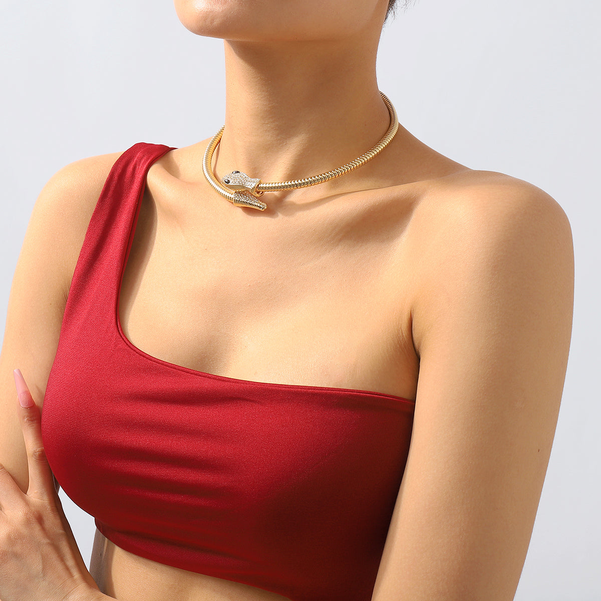 N11128 Simple Rhinestone Snake Choker Necklace