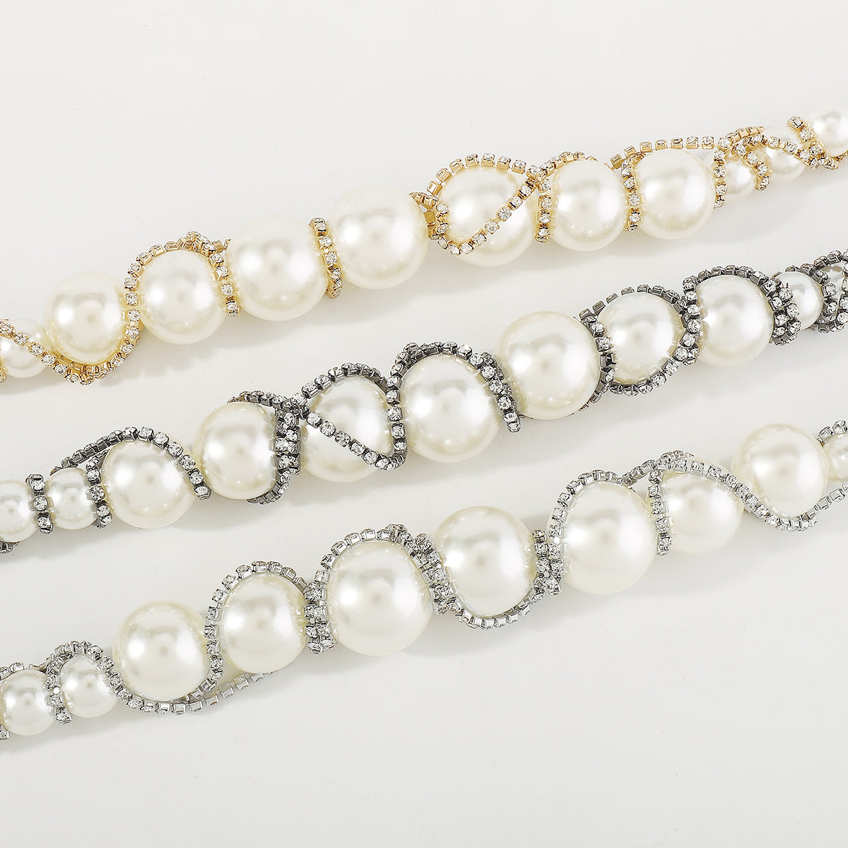 N11131 Extra Large Faux Pearl Rhinestone Chain Necklace