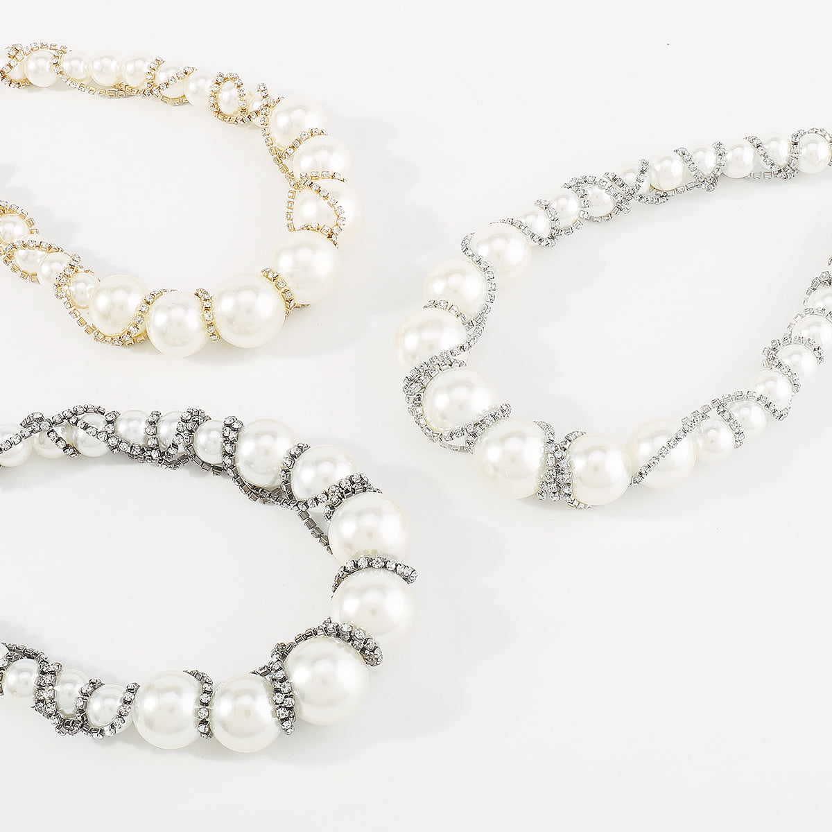 N11131 Extra Large Faux Pearl Rhinestone Chain Necklace