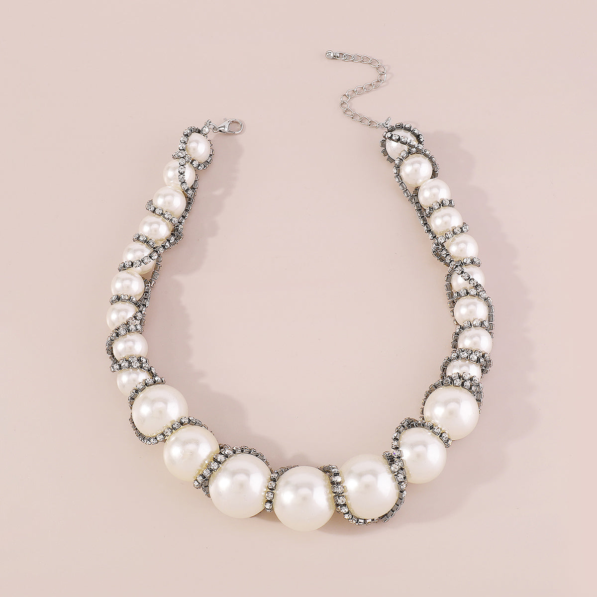 N11131 Extra Large Faux Pearl Rhinestone Chain Necklace