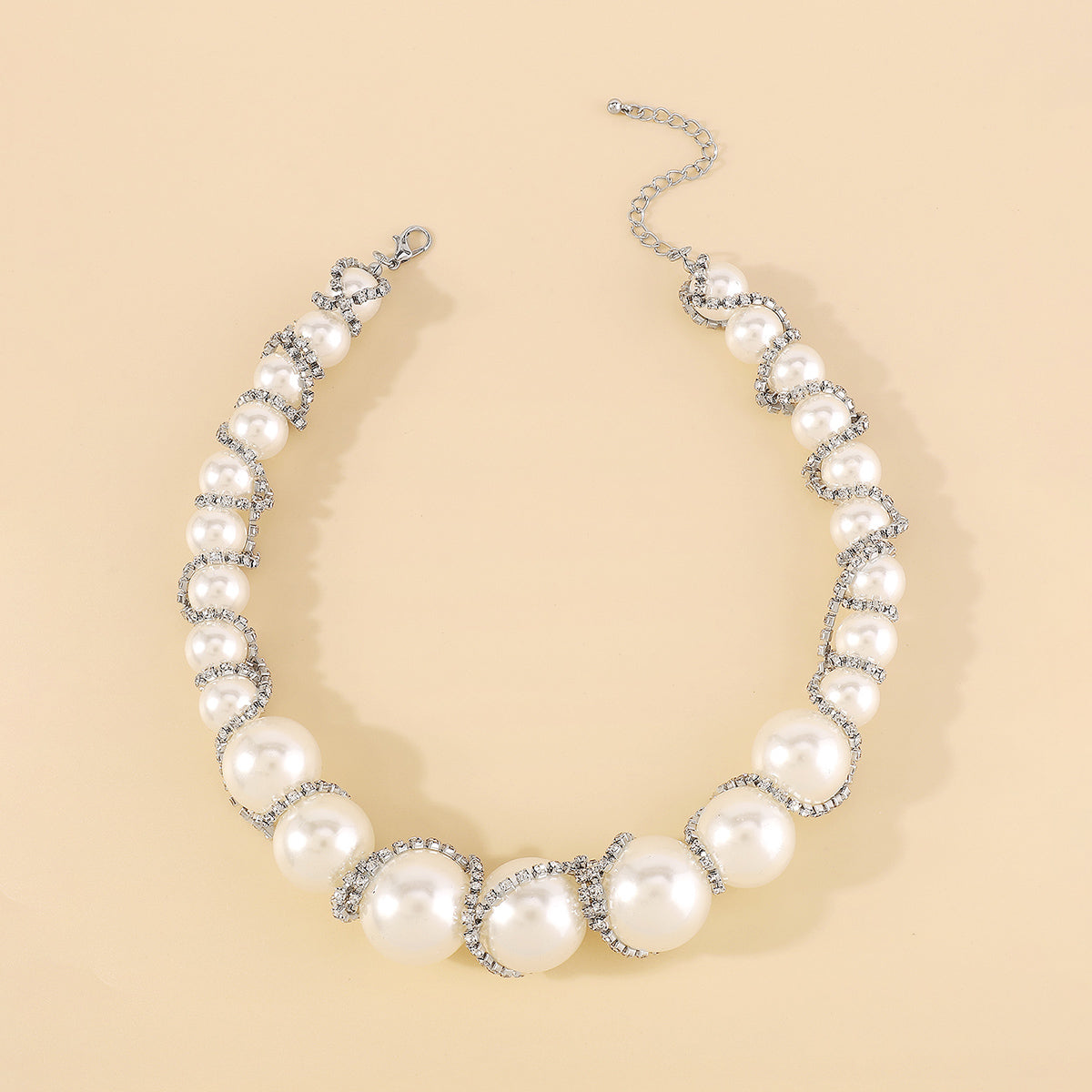 N11131 Extra Large Faux Pearl Rhinestone Chain Necklace