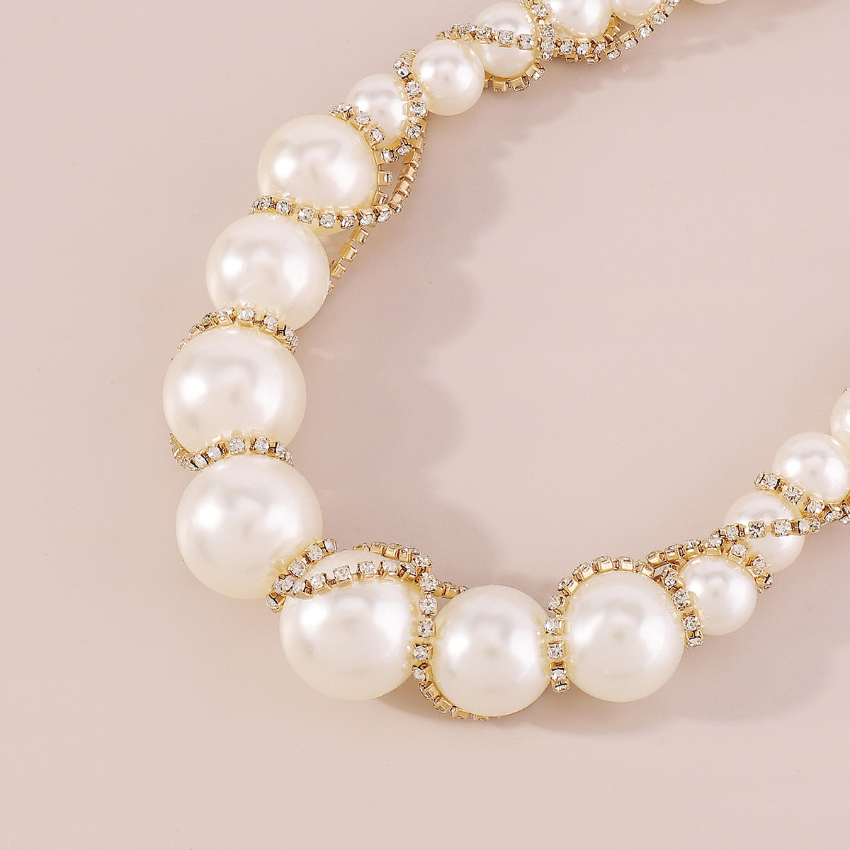 N11131 Extra Large Faux Pearl Rhinestone Chain Necklace