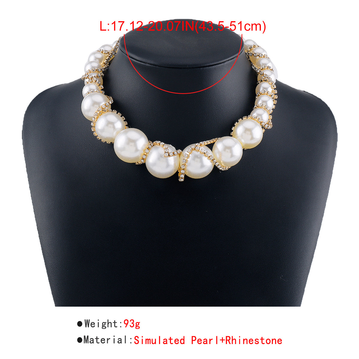 N11131 Extra Large Faux Pearl Rhinestone Chain Necklace