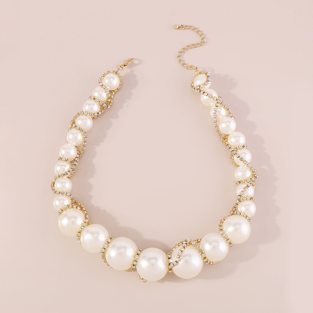 N11131 Extra Large Faux Pearl Rhinestone Chain Necklace