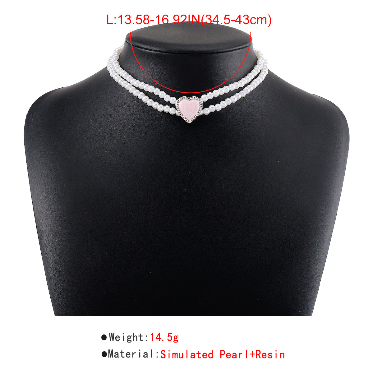 N11138 Layered Pearls Chain Enamel Heart Choker Necklace