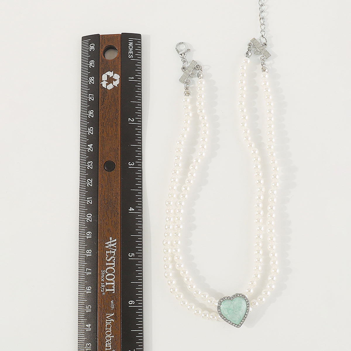 N11138 Layered Pearls Chain Enamel Heart Choker Necklace