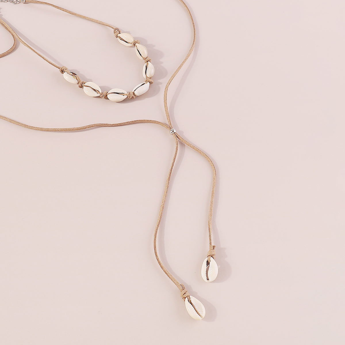 N11170 Boho Seashells Long Pendant Adjustable Necklace