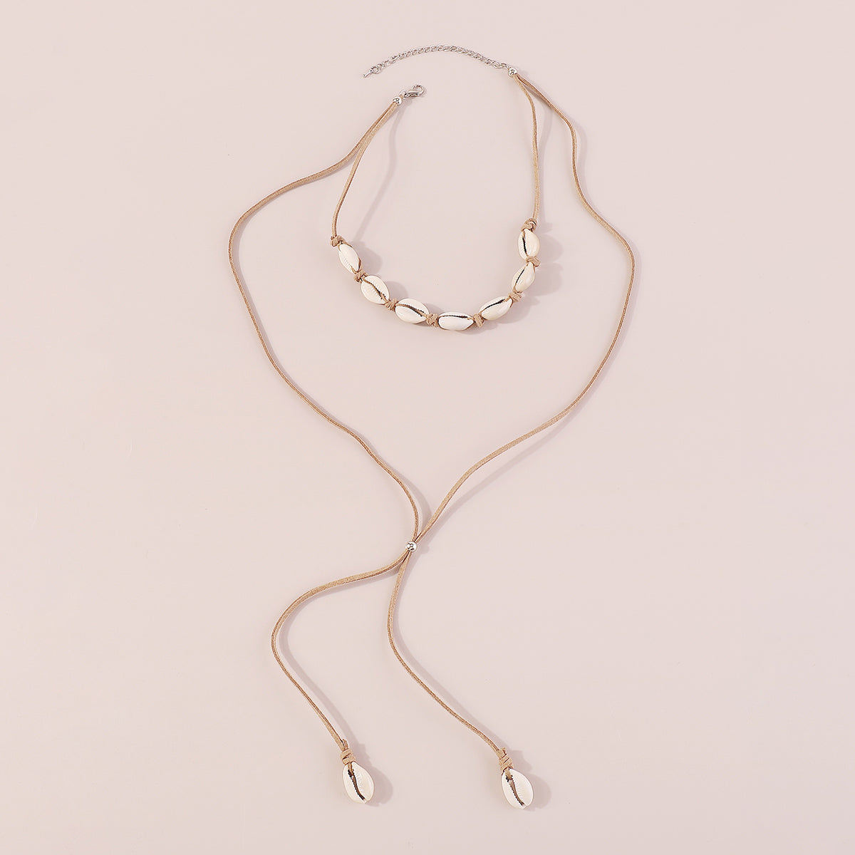 N11170 Boho Seashells Long Pendant Adjustable Necklace