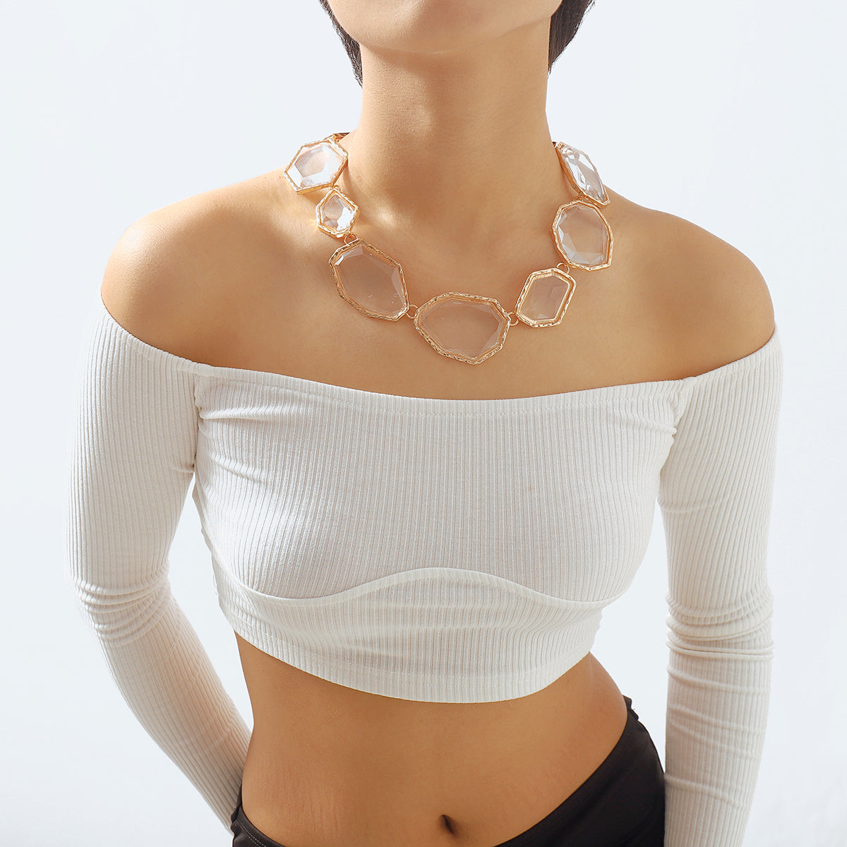 N11190 Geometric Clear Multicolor Resin Necklace