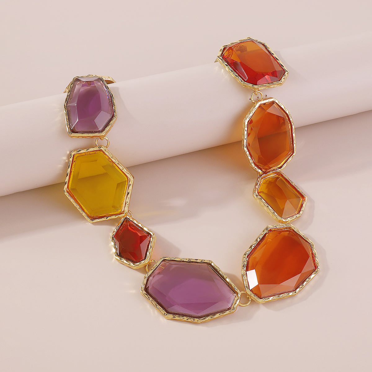 N11190 Geometric Clear Multicolor Resin Necklace