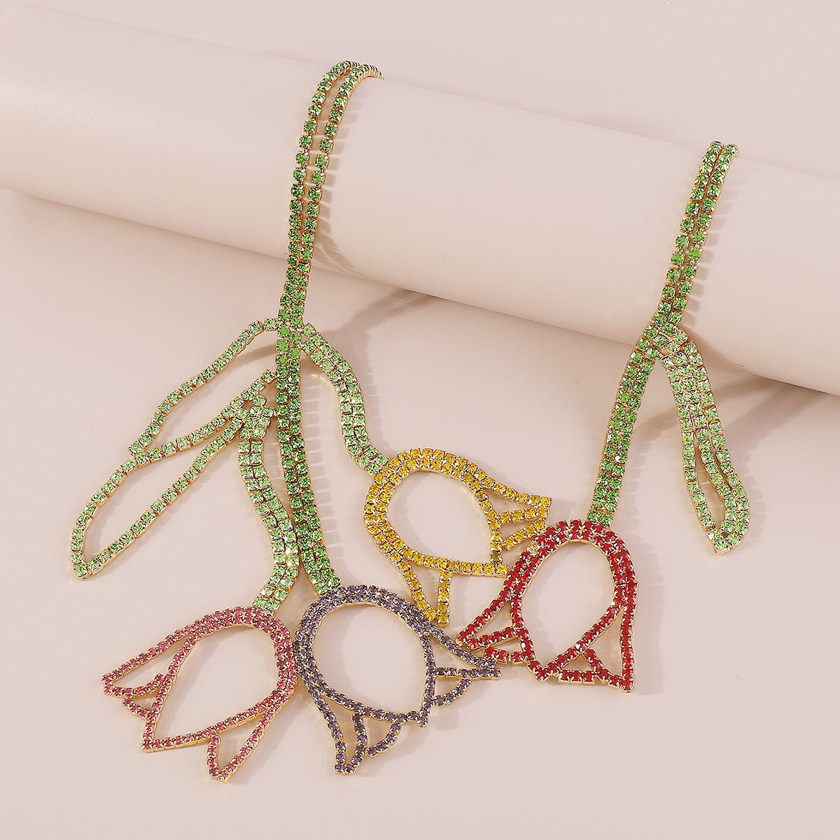 N11193 Multicolor Rhinestone Tulip Pendant Necklace