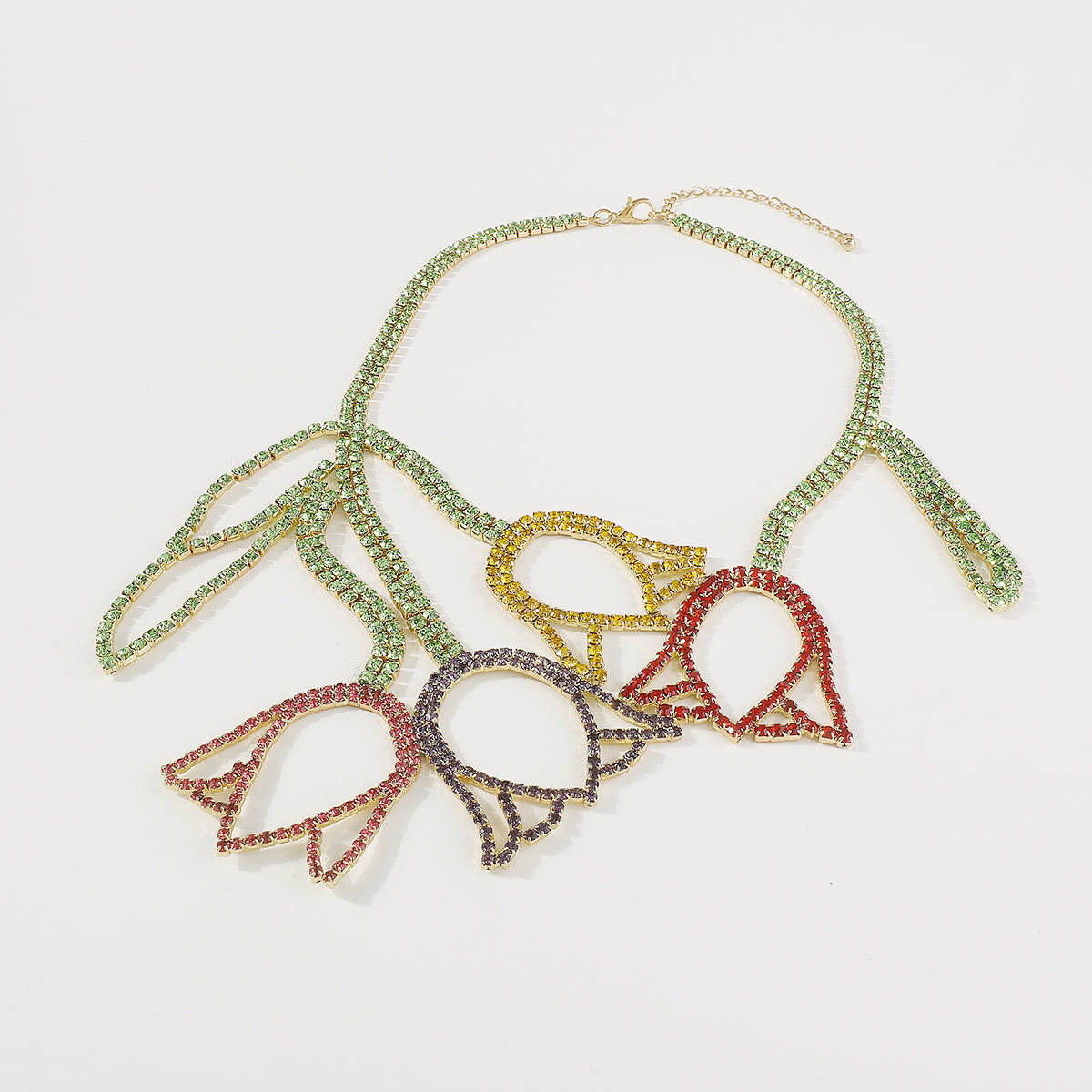 N11193 Multicolor Rhinestone Tulip Pendant Necklace