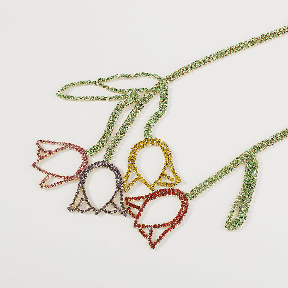 N11193 Multicolor Rhinestone Tulip Pendant Necklace